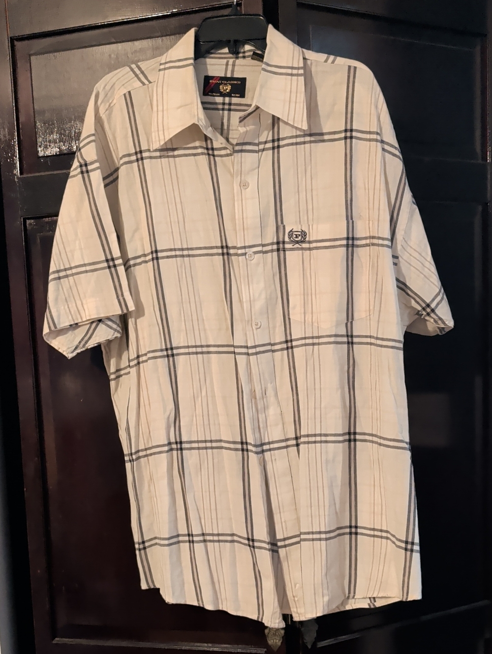 Men's Short-Sleeve Plaid Button-Up Shirt - Cream/Black